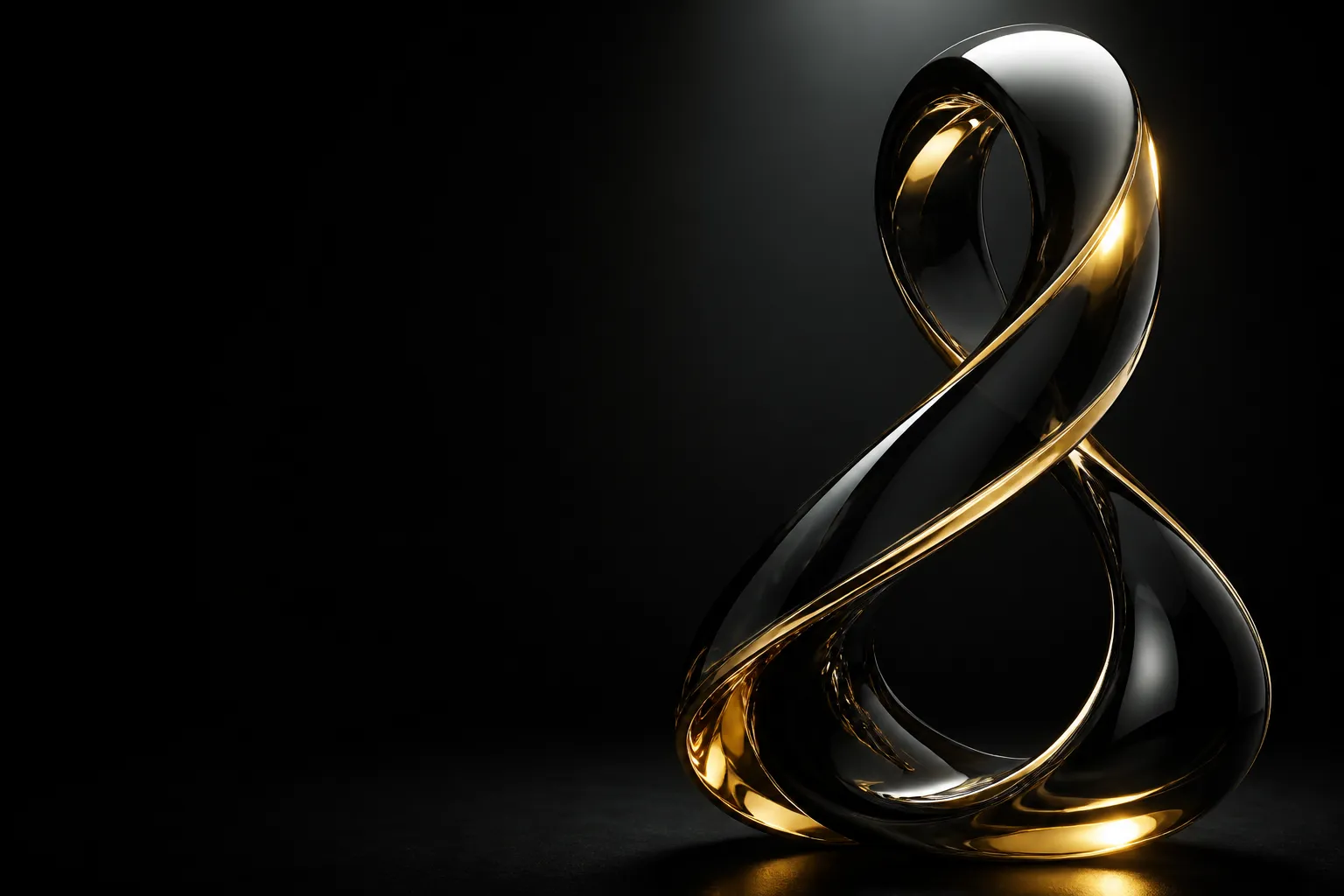 Twisted black glass ribbon with gold edge light