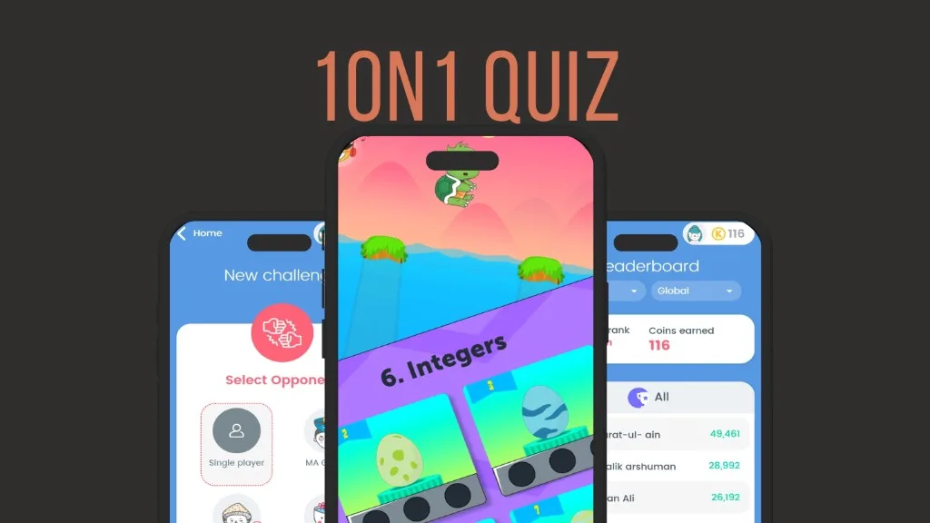 1on1 Quiz challenge screen and global leaderboard